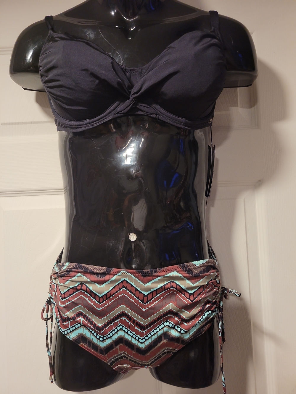 Fantasie Black Halter Bikini Top with Multicolor Chevron Tie-Side Bottoms - Picture 2 of 10